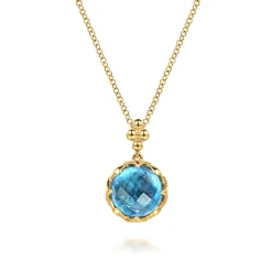 Hot Gabriel & Co. Mosaic - 14K Yellow Gold Bujukan Blue Topaz Clover Pendant Necklace with Dusk Blue Enamel