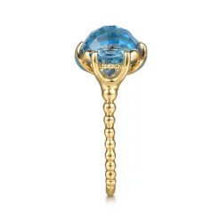 New Gabriel & Co. Mosaic - 14K Yellow Gold Bujukan Blue Topaz Clover Open Ring with Dusk Blue Enamel