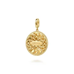 Gabriel & Co. Mosaic - 14K Yellow Gold Bujukan Diamond and Blue Topaz Medallion with Blue and Dust Blue and White Enamel