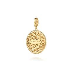 Sale Gabriel & Co. Mosaic - 14K Yellow Gold Bujukan Diamond and Blue Topaz Medallion with Blue and Dust Blue and White Enamel