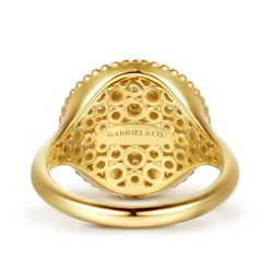 Outlet Gabriel & Co. Mosaic - 14K Yellow Gold Bujukan Diamond Blue Sapphire and Blue Topaz Signet Ring with Dusk Blue and Blue Enamel