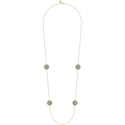 New Gabriel & Co. Mosaic - 14K Yellow Gold Bujukan Diamond and Blue Topaz Station Necklace with Blue and Dust Blue and White Enamel