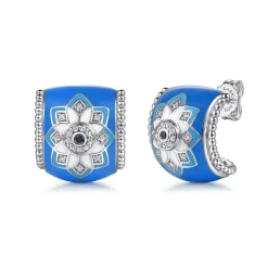 Sale Gabriel & Co. Mosaic - 925 Sterling Silver Bujukan White Sapphire and Sapphire J Joop Earrings with Blue and Dust Blue and White Enamel
