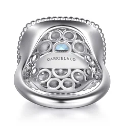 Sale Gabriel & Co. Mosaic - 925 Sterling Silver Bujukan White Sapphire and Blue Topaz Signet Ring with Blue and Dust Blue Enamel