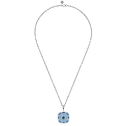 Gabriel & Co. Mosaic - 925 Sterling Silver Bujukan White Sapphire and Blue Topaz Necklace with Blue and Dust Blue Enamel