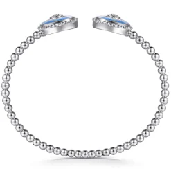 Best Gabriel & Co. Mosaic - 925 Sterling Silver Bujukan White Sapphire and Sapphire Open Bangle Bracelet with Blue and Dust Blue and White Enamel
