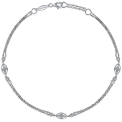 Sale Gabriel & Co. Multi Row 925 Sterling Silver Chain Ankle Bracelet with White Sapphire Marquise Stations
