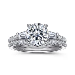 Clearance Gabriel & Co. Nadia - 14K White Gold Round Three Stone Lotus Diamond Engagement Ring