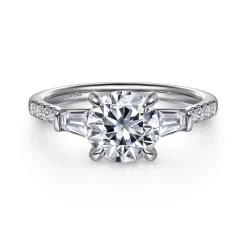 Clearance Gabriel & Co. Nadia - 14K White Gold Round Three Stone Lotus Diamond Engagement Ring