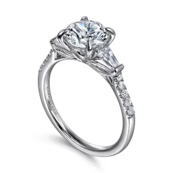 Clearance Gabriel & Co. Nadia - 14K White Gold Round Three Stone Lotus Diamond Engagement Ring