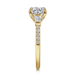 Hot Gabriel & Co. Nadia - 14K Yellow Gold Round Three Stone Lotus Diamond Engagement Ring