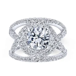 Hot Gabriel & Co. Naples - 14K White Gold Round Halo Diamond Engagement Ring
