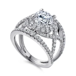 Hot Gabriel & Co. Naples - 14K White Gold Round Halo Diamond Engagement Ring