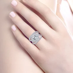 Hot Gabriel & Co. Naples - 14K White Gold Round Halo Diamond Engagement Ring