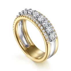 Clearance Gabriel & Co. Nash - Wide 14K White-Yellow Gold Diamond Anniversary Band - 1 ct