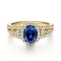 Online Gabriel & Co. Nayana - 14K Yellow Gold Oval Halo Sapphire and Diamond Engagement Ring
