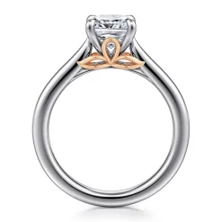 Discount Gabriel & Co. Nelia - 14K White-Rose Gold Cushion Cut Lotus Diamond Engagement Ring