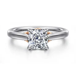 Discount Gabriel & Co. Nelia - 14K White-Rose Gold Cushion Cut Lotus Diamond Engagement Ring
