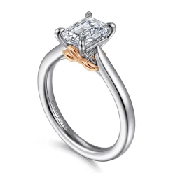 Outlet Gabriel & Co. Nelia - 14K White-Rose Gold Emerald Cut Lotus Diamond Engagement Ring