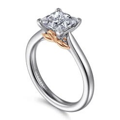 Best Gabriel & Co. Nelia - 14K White-Rose Gold Princess Cut Lotus Diamond Engagement Ring