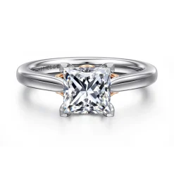 Best Gabriel & Co. Nelia - 14K White-Rose Gold Princess Cut Lotus Diamond Engagement Ring