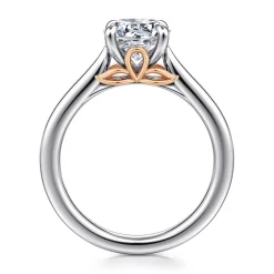 Best Gabriel & Co. Nelia - 14K White-Rose Gold Round Lotus Diamond Engagement Ring