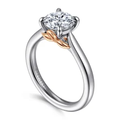 Best Gabriel & Co. Nelia - 14K White-Rose Gold Round Lotus Diamond Engagement Ring