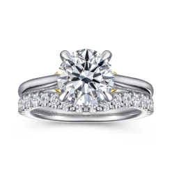 New Gabriel & Co. Nelia - 14K White-Yellow Gold Round Lotus Diamond Engagement Ring