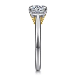 New Gabriel & Co. Nelia - 14K White-Yellow Gold Round Lotus Diamond Engagement Ring
