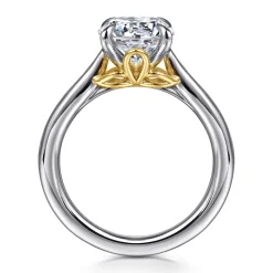 New Gabriel & Co. Nelia - 14K White-Yellow Gold Round Lotus Diamond Engagement Ring