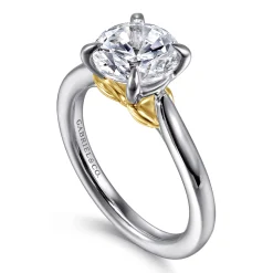 New Gabriel & Co. Nelia - 14K White-Yellow Gold Round Lotus Diamond Engagement Ring