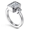 Sale Gabriel & Co. Nelle - 14K White Gold Emerald Cut Three Stone Diamond Engagement Ring