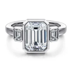 Sale Gabriel & Co. Nelle - 14K White Gold Emerald Cut Three Stone Diamond Engagement Ring
