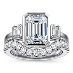 Sale Gabriel & Co. Nelle - 14K White Gold Emerald Cut Three Stone Diamond Engagement Ring