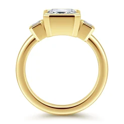 Sale Gabriel & Co. Nelle - 14K Yellow Gold Emerald Cut Three Stone Bezel Diamond Engagement Ring