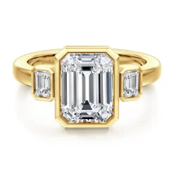 Sale Gabriel & Co. Nelle - 14K Yellow Gold Emerald Cut Three Stone Bezel Diamond Engagement Ring