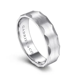 Sale Gabriel & Co. Nicholas - 14K White Gold 6mm - Satin Grooved Edge Men's Wedding Band