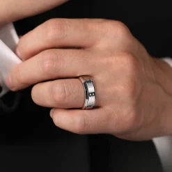 Sale Gabriel & Co. Nico - 14K White Gold Diamond and Black Diamond Mens Ring