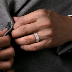 Clearance Gabriel & Co. Nico - 14K White Gold Diamond Men's Ring in Satin Finish