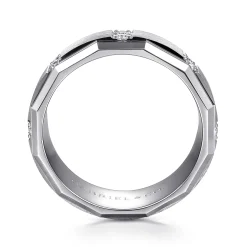 Clearance Gabriel & Co. Nico - 14K White Gold Diamond Men's Ring in Satin Finish