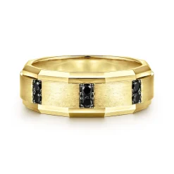 New Gabriel & Co. Nico - 14K Yellow Gold Black Diamond Men's Wedding Ring in Satin Finish