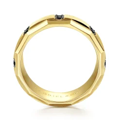 New Gabriel & Co. Nico - 14K Yellow Gold Black Diamond Men's Wedding Ring in Satin Finish