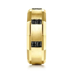 New Gabriel & Co. Nico - 14K Yellow Gold Black Diamond Men's Wedding Ring in Satin Finish