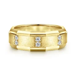Discount Gabriel & Co. Nico - 14K Yellow Gold Diamond Men's Wedding Ring in Satin Finish