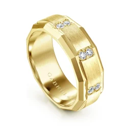 Discount Gabriel & Co. Nico - 14K Yellow Gold Diamond Men's Wedding Ring in Satin Finish