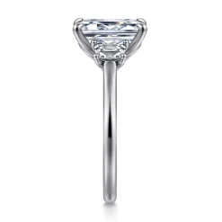 Hot Gabriel & Co. Nigela - 14K White Gold Emerald Cut Three Stone Lotus Diamond Engagement Ring