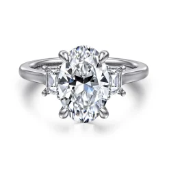 Sale Gabriel & Co. Nigela - 14K White Gold Oval Three Stone Lotus Diamond Engagement Ring