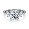 Clearance Gabriel & Co. Nigela - 14K White Gold Round Three Stone Lotus Diamond Engagement Ring