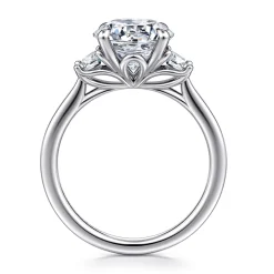 Clearance Gabriel & Co. Nigela - 14K White Gold Round Three Stone Lotus Diamond Engagement Ring