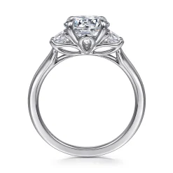 New Gabriel & Co. Nigela - 14K White Gold Round Three Stone Lotus Diamond Engagement Ring